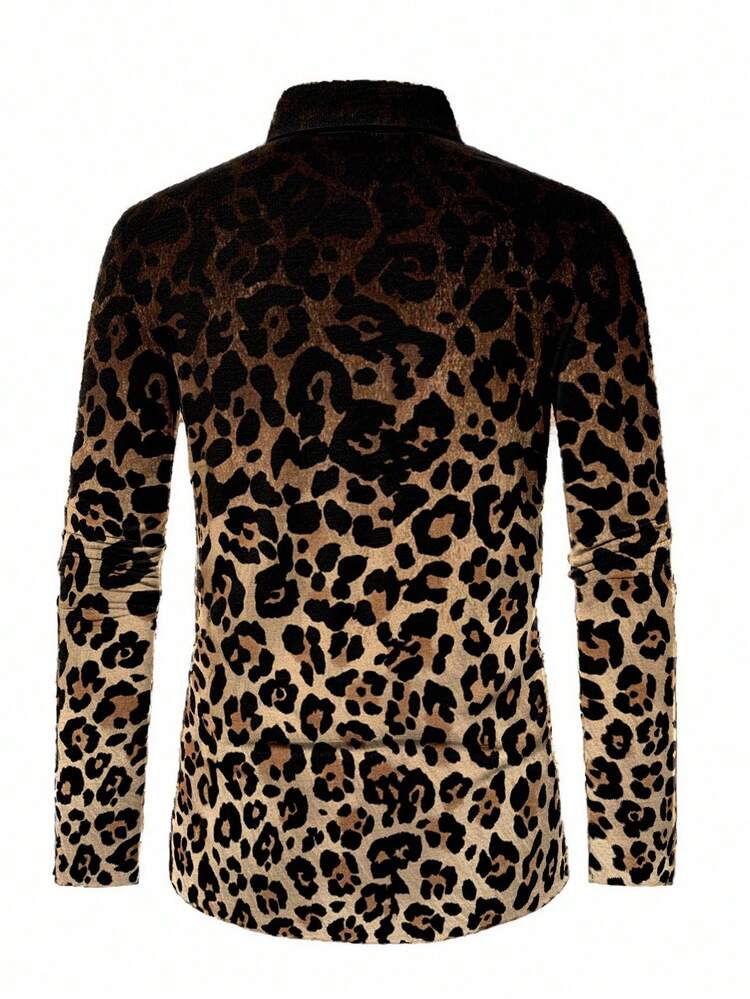 HIMLAND Camisa casual de manga larga con botones y estampado de leopardo para hombre, para el otoño - Multicolor - Ver 3