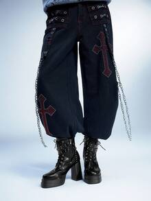 Sugerpunk A Pair Of Thick-Soled Thick-Heeled Ultra-High-Heeled Punk-Style Rivet-Laced Side-Zipped Mid-Boots, Suitable For Autumn And Winter - Black - View 3