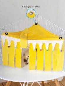 Small Animal Hideaway House For Hamsters, Rabbits, And Guinea Pigs, Four Seasons Universal, Triangle Tassel Shelter, Forest Pattern, Bunny Bed Hammock Swing, Bottomless Nest With Fringe For Corner Covering