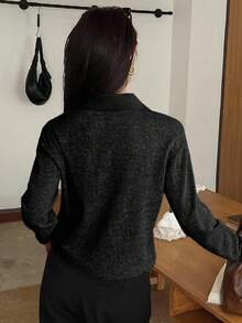 DAZY Áo thun tay dài màu trơn rộng rãi thoải mái cho nữ, phù hợp mặc công sở vào mùa thu và mùa xuân - màu đen - Xem 3