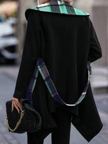 SHEIN Clasi Áo khoác ngoài cổ tròn kẻ caro thường ngày dành cho nữ, mùa thu - màu xanh lá - Xem 3