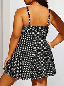 Swim Lushoire Summer Beach Plus Size Polka Dot Knot Front Swim Dress