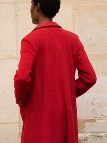 lacRébo Longline Red Wool Button Front Tailored Coat Autumn Winter Chic - Red - View 6