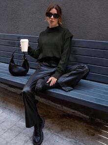 EURMUSE Women Padded View Detailed Regular Fit Sweater - Black - View 3