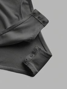 SHEIN EZwear 2 件女士休闲简约风格真刺绣字母徽章拉链高领紧身连体衣，百搭服装，适合秋冬季，机场搭配 - 彩色 - 查看 6