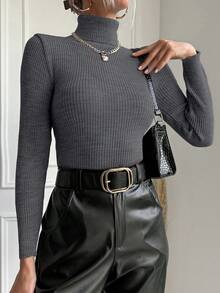 EURMUSE Damen einfarbiger figurbetonter Rollkragenpullover mit langen Ärmeln, Herbst/Winter