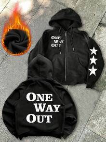 INAWLY Chaqueta con capucha con estampado de letras y forro térmico, estilo urbano para mujer - Negro - Ver 3