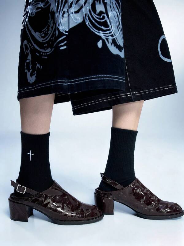 Sugerpunk Zapatos de tacón alto con espalda descubierta para mujer, sandalias casuales de tacón grueso de slip-on