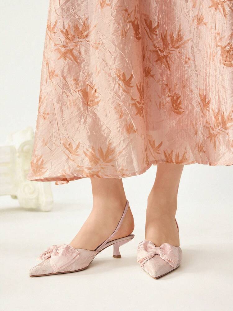 CUCCOO CHICEST Women's Pointed Toe Kitten Heel Pumps With Bow Decor, Solid Color, Ankle Strap, Elegant Daily Wear, For Outdoor Shopping, Festivals, Parties, Summer Summer Winter, Pair With Satin Dresses Summer Shoes Summer Break Easter Prom Heels Elegant Shoes Wedding Shoes Summer Shoes Bride Shoes