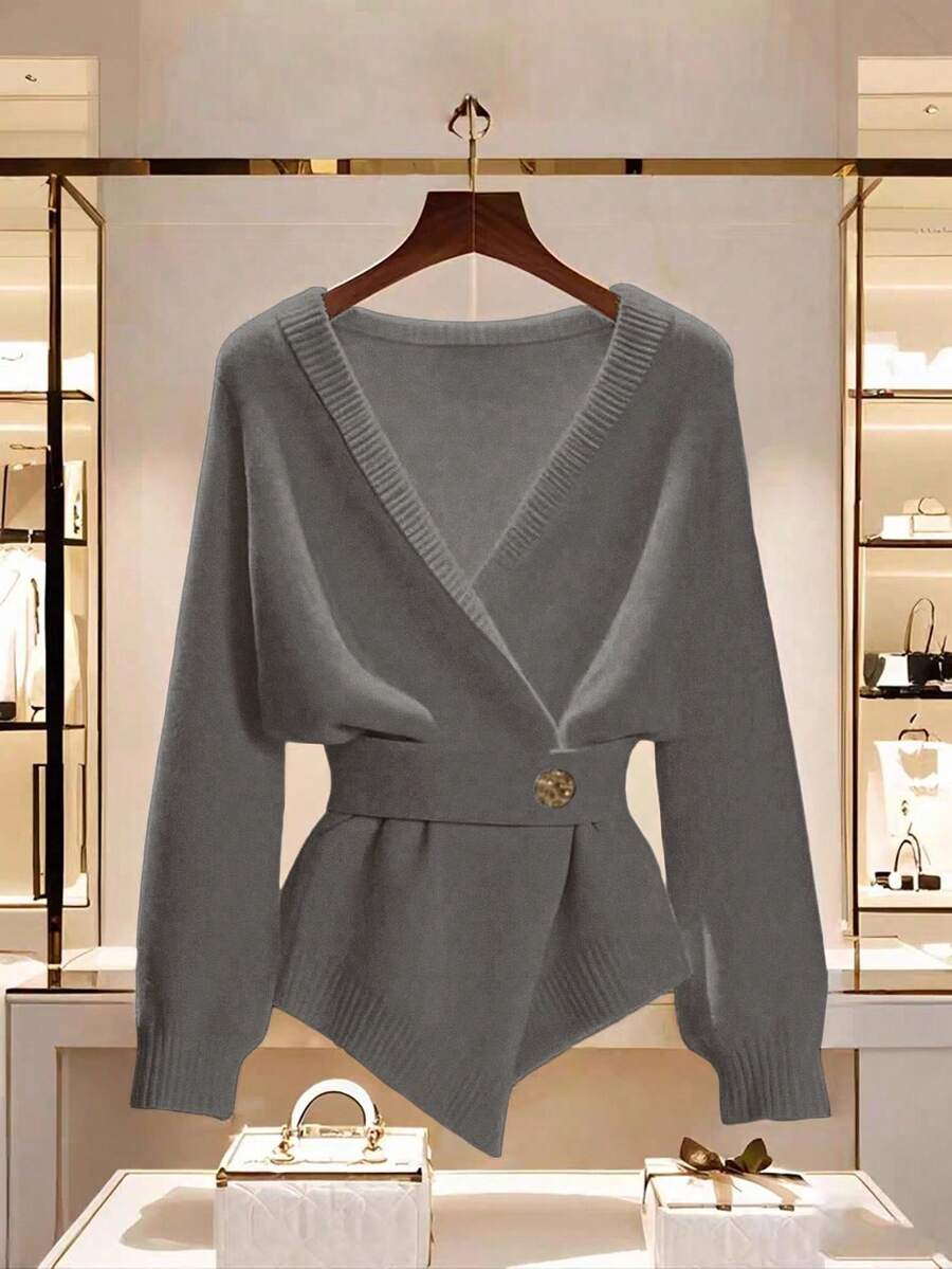 Franclia New Autumn/Winter High-Quality Elegant Versatile Soft White Cardigan For Women - Mocha Brown - View 1