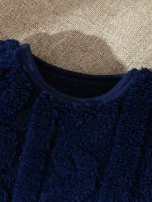 SHEIN Vintaside Kids 新生儿男女通用休闲日常可爱几何图案抓绒连体衣，带帽子，适合外出，秋冬季 - 寶藍色 - 查看 5