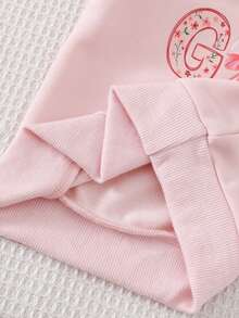 6pcs Baby Girls Comfortable Casual Knit Cute Bow & Letter Print Crew Neck Long Sleeve Top And Pants Set, Suitable For Spring, Autumn & Winter Daily Wear