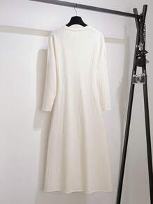 GlowEve CURVE Plus Size Elegant French Style Waist Cinched Long Sweater Dress - Apricot - View 2