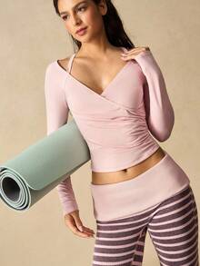 VARSIVA Einfarbiges, lässiges Damen Sport-Shirt mit geraffter Taille und Langarm - Pink - Übersicht 4