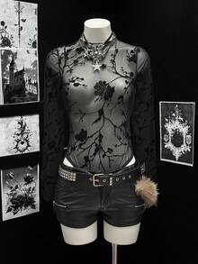 EgrlEra 女士性感蕾丝复古长袖紧身衣