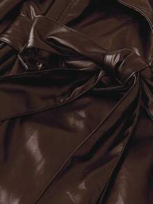 Franclia 大码女式翻领宽松休闲仿皮风衣 - 咖啡棕 - 查看 3