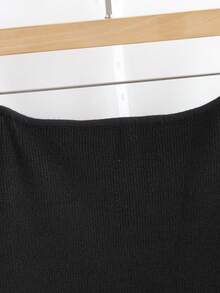 SHEIN CURVE+ Plus Size Solid Color Asymmetric Collar Casual Long Sleeve Pullover Sweater Autumn Winter - Black - View 4