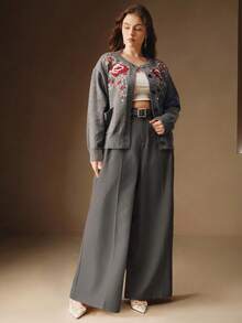 Anewsta Embroidered Rhinestone Knit Cardigan, Suitable For Fall, Winter, New Year, Elegant, Chic, Stylish, Christmas, Going Out, Cozy Winter Clothes For Women - Grey - View 5