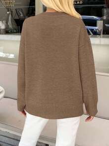 RueChic 女士珍珠细节圆领米色休闲优雅毛衣