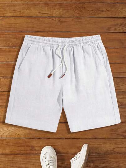 Manfinity NXTstreet Men's Casual Woven Mid-Rise Drawstring Straight Leg Shorts, Suitable For Everyday Wear, 2000s Style