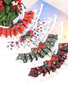 PETSIN 1 件宠物圣诞蕾丝项圈；宠物围兜；猫项圈；狗围兜；蝴蝶结铃铛项圈；宠物配件；宠物用品 - 彩色 - 查看 2