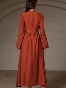 Aveloria Rosie Vestido Midi de Manga Larga Solta com Design de Nicho, Elegante e da Moda - Castanho - Visão 6