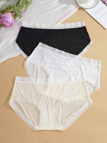 Plus Size 3pcs/Set Lightweight Breathable Bow Decor Elastic Briefs - Multicolor - View 2