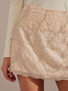 Enchnt 金属褶皱 A 字迷你裙，高腰，修身，百搭 - 淺粉色 - 查看 3