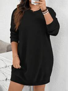 EMERY ROSE Plus Size Casual Minimalist Crew Neck Long Sleeve Sweatshirt, ,Spring - Multicolor - View 3