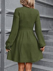 SHEIN Clasi 女式纯色简约休闲圆领长袖毛衣裙 - 軍綠色 - 查看 2