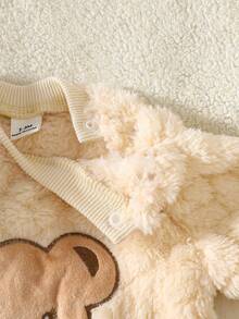 2pcs Baby Clothes Set, Cute Bear Head Pattern Sweatshirt And Fuzzy Long Pants, Sweet And Adorable, Autumn/Winter - Beige - View 4