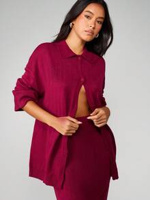 MISSGUIDED Cardigan oversize da donna con chiusura a bottoni e dettaglio di tasca sul petto, per comfort in autunno e inverno, adatto anche per Natale - Bordò - Visualizzare 1