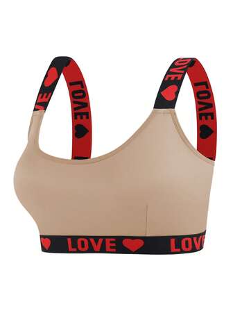 Snug Zone 3 st Plus Size Hjärt- & Bokstavstryck-Bralette Med Mjuka Band Utan Stålringar Sport, Lyft