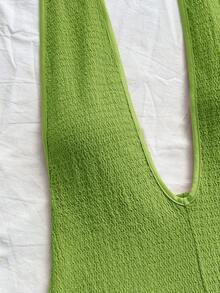 Soleia 女士度假白色针织纹理波浪图案深 V 领露背性感紧身衣，时尚合身，适合派对、约会、下午茶、波西米亚风度假、海滩、夏季服装 - 薄荷綠 - 查看 5