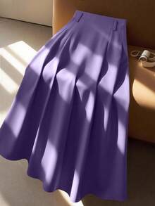 GlowEve CURVE 大码女式高腰A字裙，优雅通勤 - 紫色 - 查看 3