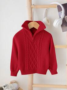 SHEIN 男婴/女婴复古纹理针织圆领拉链开衫，柔软舒适，适合上学、居家、郊游、圣诞派对、秋冬