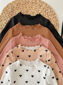 SHEIN 10 件女婴波尔卡圆点印花长袖 T 恤套装，可爱百搭，秋冬 - 彩色 - 查看 9