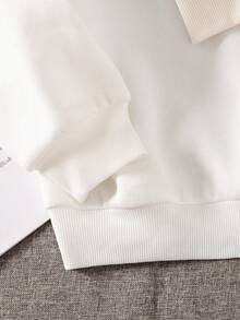 SHEIN Tween 女童时尚休闲保暖内衬圆领长袖运动衫 - 白色 - 查看 6