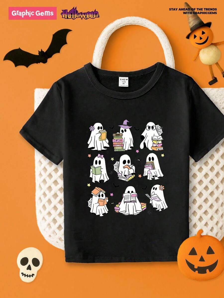 GraphicGems 小女孩基本款万圣节图案圆领短袖T恤