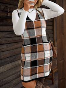 EMERY ROSE Váy len dệt kim không tay kẻ sọc thường ngày cỡ lớn, Thu/Đông - Lạc đà - Xem 3