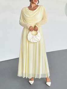 Firerie 大码女式优雅垂坠领长袖透明网眼紧身性感连衣裙/大码网眼连衣裙/情人节/音乐会/表演/约会/正式晚宴/庆典/婚礼季/性感/优雅/通勤/返校/度假/海滩/浪漫/办公室女神/美人鱼风格/生日派对 - 黃色 - 查看 7