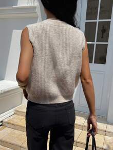 Serisse Women's Fashionable Commuter Sequin Mesh Knit Vest Winter Casual - Apricot - View 2