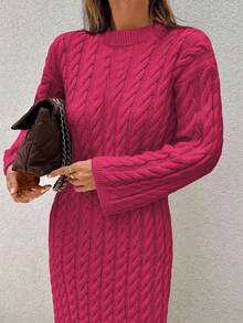 EURMUSE Women's Knitwear Long Dress With Cable Pattern,Petite - Hot Pink - View 2
