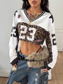 Coolane Women's All-Season Concert Rave Festival Going Out Rave Renaissance Fair Club  Party Hippie Breathable Mesh Leopard Graphics V-Neck T-Shirt - Multicolor - View 2