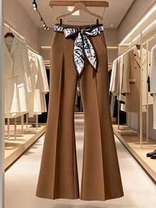 Franclia 休闲时尚高腰阔腿西装裤，女士 - 棕色 - 查看 1