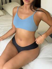 SHEIN 3pcs/Set Seamless Ribbed Bras, Sweet Girl Style Lingerie - Multicolor - View 5
