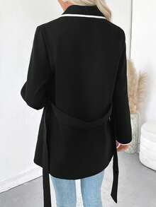 SHEIN Sobretudo feminino elegante e sofisticado com botões em cores contrastantes e amarração na cintura.