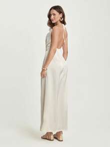 CAJUNI Women's Solid Color Long Dress With Flared Collar - White - View 3