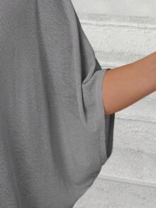 EMERY ROSE Plus Size Casual Solid Color Batwing Sleeve Jacket Shrug Plus Size - Grey - View 4