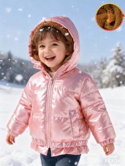 Chaqueta de manga larga gruesa para niñas pequeñas en otoño/invierno, con diseño de textura satinada lavada a rayas asimétricas, forro de polar de color contrastante, dobladillo fruncido con volantes, versátil para uso diario en invierno, adecuado para varias ocasiones, abrigo de invierno para niñas pequeñas